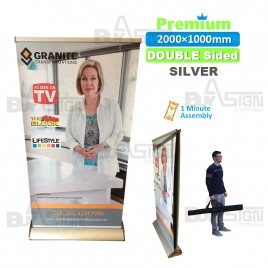 1000x2000mm SILVER, Premium Double Sided RollUp Banner with Graphic